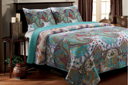 FaFurn™ 100% Cotton Quilt Set in Teal Paisley Pattern - Twin Size