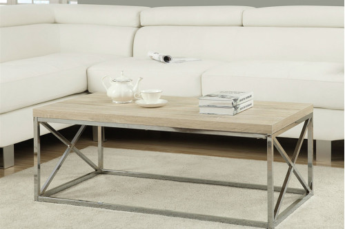FaFurn™ Modern Rectangular Coffee Table with Wood Top and Metal Legs - Natural/Silver