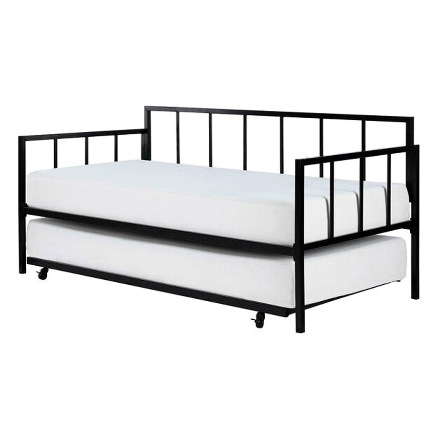 FaFurn - Twin Size Heavy Duty Metal Daybed with Roll-Out Trundle Bed