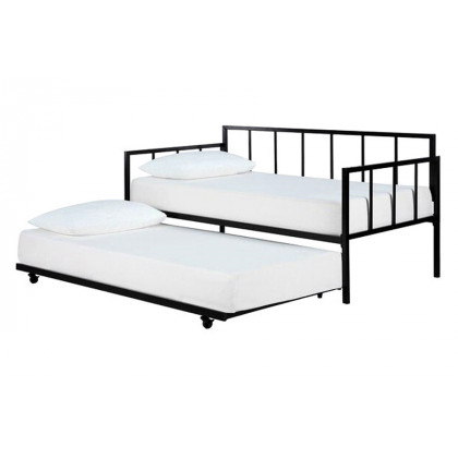 FaFurn - Twin Size Heavy Duty Metal Daybed with Roll-Out Trundle Bed