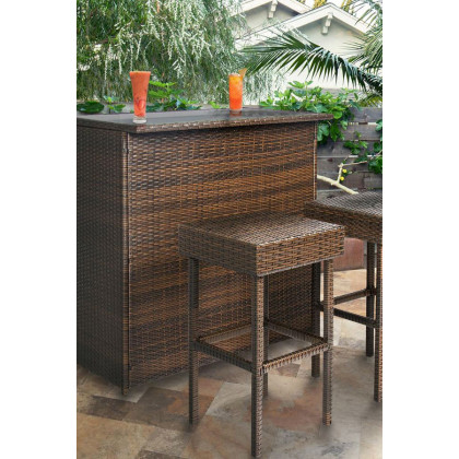FaFurn - Outdoor 3-Piece Pe Wicker Bar Set with Table and Stools