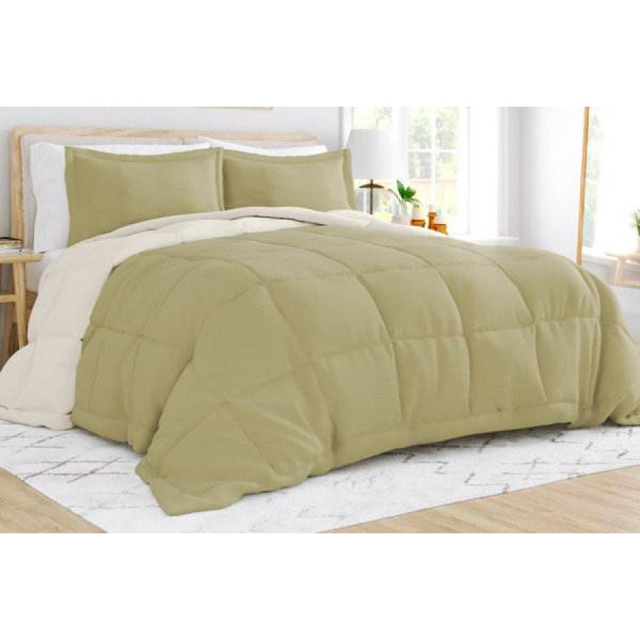 FaFurn King/California King Size 3-Piece Reversible Comforter Set - Green/Cream, Microfiber