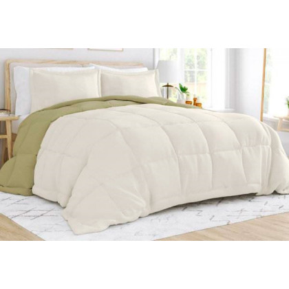FaFurn King/California King Size 3-Piece Reversible Comforter Set - Green/Cream, Microfiber