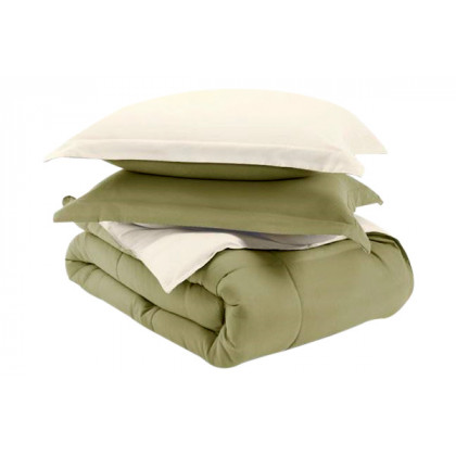FaFurn King/California King Size 3-Piece Reversible Comforter Set - Green/Cream, Microfiber