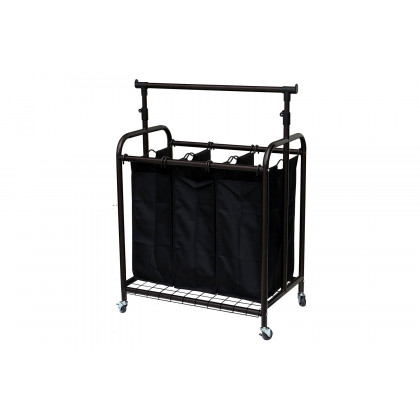 FaFurn - Bronze Black 3-Bag Laundry Sorter Hamper with Adjustable Clothes Hanging Bar
