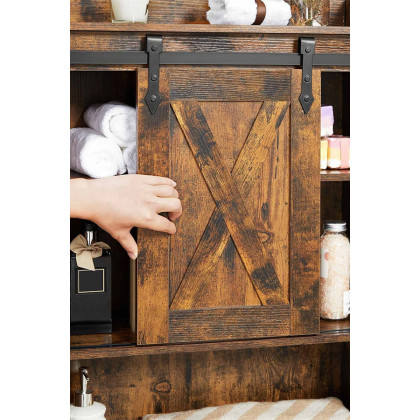 FaFurn - Farmhouse Over The Toilet Sliding Barn Door Storage Cabinet Cupboard