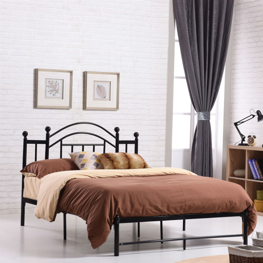 FaFurn - Full Size Platform Bed Frame with Arched Headboard in Black, Metal