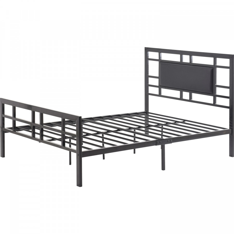 FaFurn - Full Size Platform Bed Frame with Black Upholstered Headboard in Black, Metal