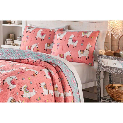FaFurn Twin/Twin XL Size 2-Piece Reversible Floral Quilt Set - Pink/Blue, Cotton
