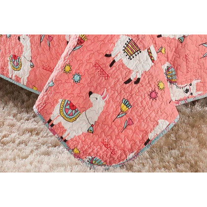 FaFurn Twin/Twin XL Size 2-Piece Reversible Floral Quilt Set - Pink/Blue, Cotton