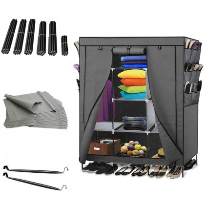 FaFurn - Portable 69" Wardrobe Shelving Unit with Shoe Rack in Gray