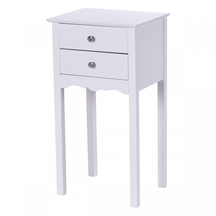 FaFurn - Elegant 2-Drawer Nightstand in White, Wood