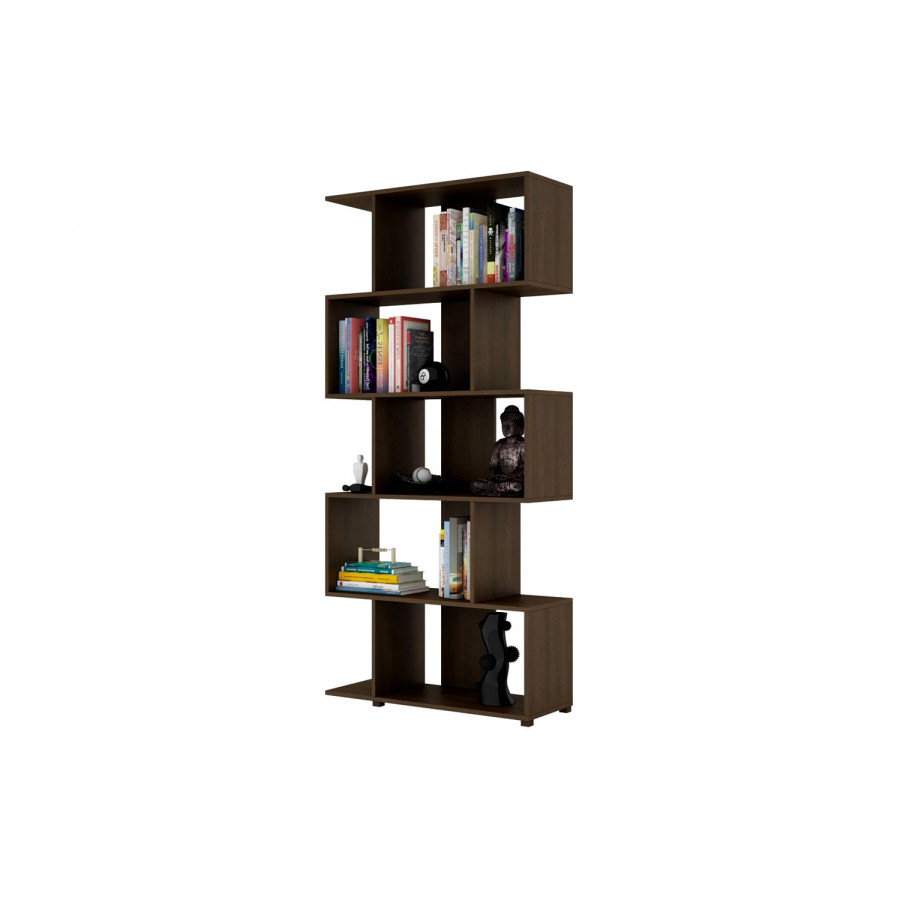 FaFurn - Modern Zig-Zag Bookcase with 5-Shelves in Dark Brown Finish