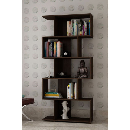 FaFurn - Modern Zig-Zag Bookcase with 5-Shelves in Dark Brown Finish