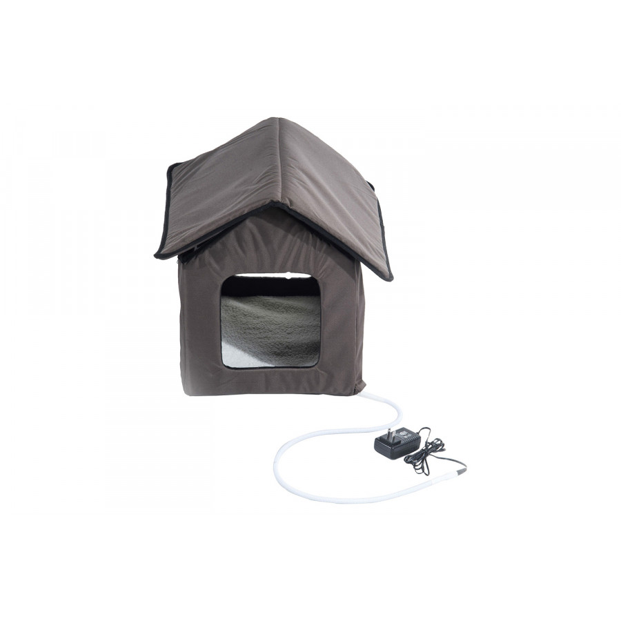 FaFurn - Heated Outdoor Cat House with Lamb Wool Padded Cats Bed in Brown
