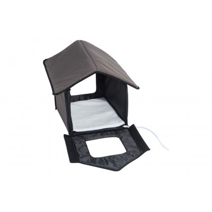 FaFurn - Heated Outdoor Cat House with Lamb Wool Padded Cats Bed in Brown