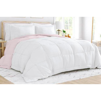 FaFurn Full/Queen Size 3-Piece Reversible Comforter Set - Plush Pink/White, Microfiber