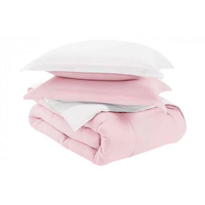 FaFurn Twin/Twin XL Size 2-Piece Reversible Comforter Set - Plush Pink/White, Microfiber