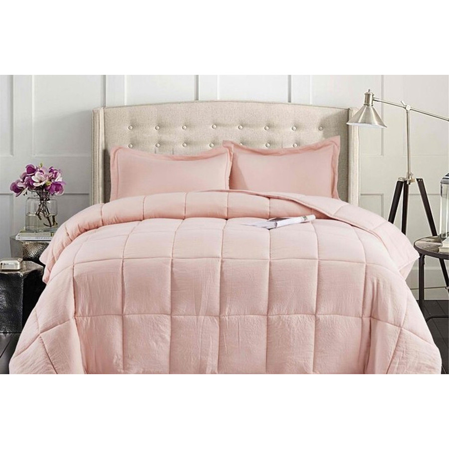 FaFurn 3 Piece Microfiber Reversible Comforter Set - Pink, Twin Size