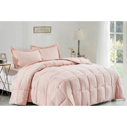 FaFurn 3 Piece Microfiber Reversible Comforter Set - Pink, Twin Size