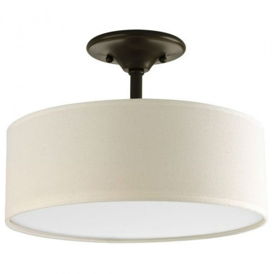FaFurn - Ceiling Light with Round Linen Drum Shade in Antique Bronze