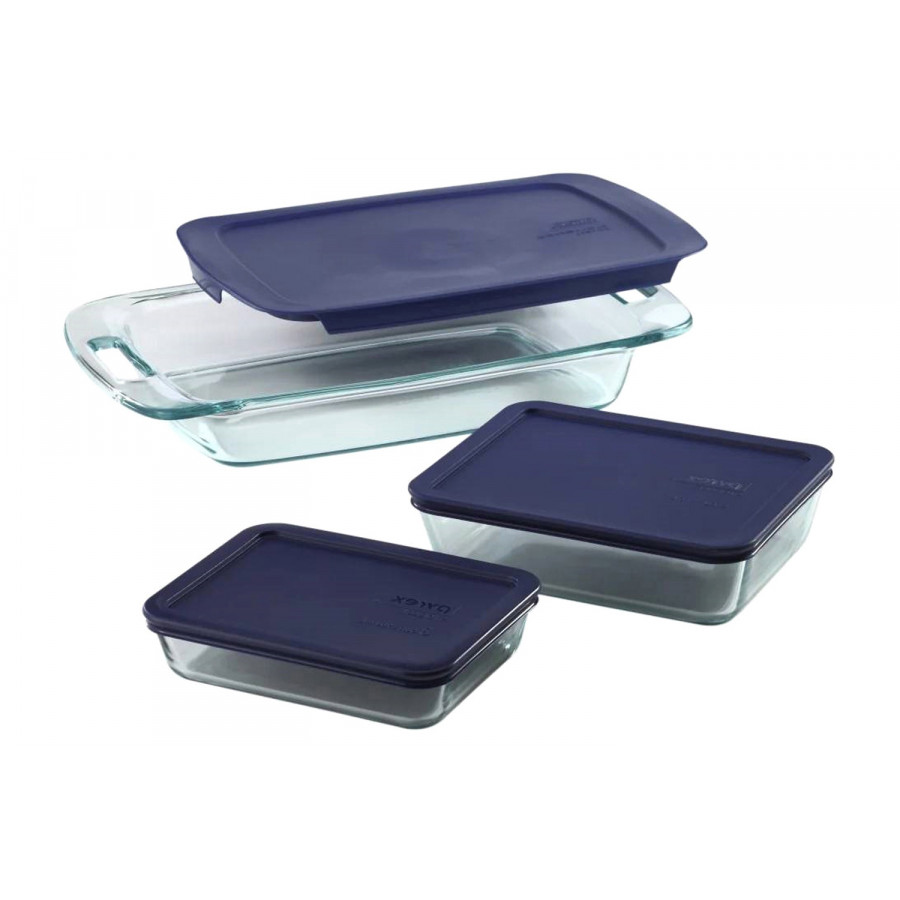 FaFurn 6-Piece Glass Bakeware Food Storage Set of 3 - Clear/Blue