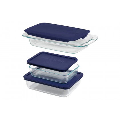 FaFurn 6-Piece Glass Bakeware Food Storage Set of 3 - Clear/Blue
