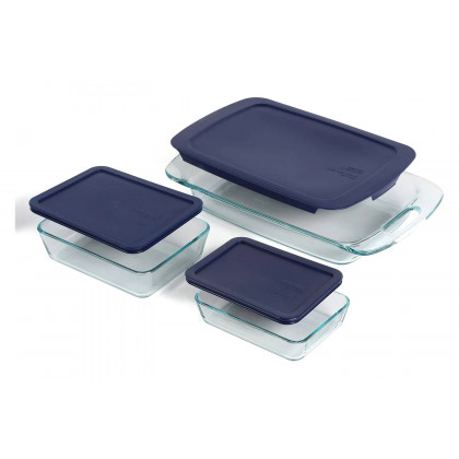 FaFurn 6-Piece Glass Bakeware Food Storage Set of 3 - Clear/Blue