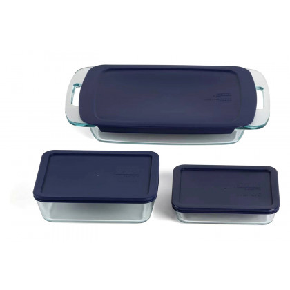FaFurn 6-Piece Glass Bakeware Food Storage Set of 3 - Clear/Blue