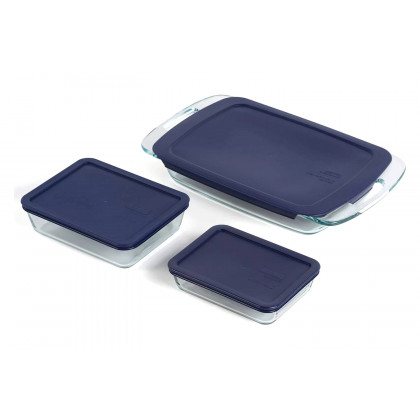 FaFurn 6-Piece Glass Bakeware Food Storage Set of 3 - Clear/Blue