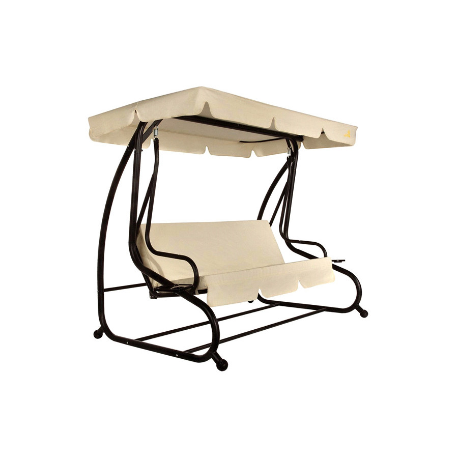 FaFurn - Outdoor 3-Seat Canopy Swing with Beige Cushions For Patio Deck Or Porch