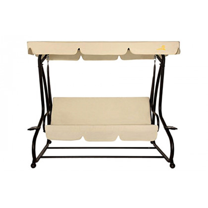 FaFurn - Outdoor 3-Seat Canopy Swing with Beige Cushions For Patio Deck Or Porch