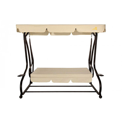 FaFurn - Outdoor 3-Seat Canopy Swing with Beige Cushions For Patio Deck Or Porch