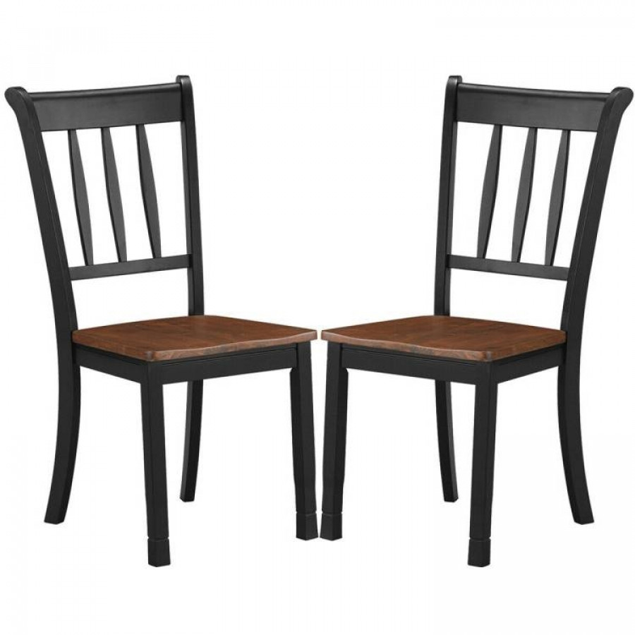 FaFurn Set of 2 Mission Dining Chairs with Brown Seat - Black