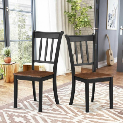 FaFurn Set of 2 Mission Dining Chairs with Brown Seat - Black