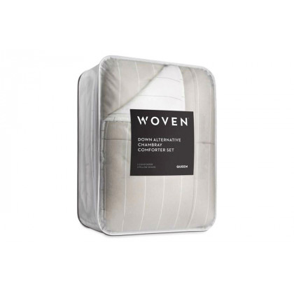 FaFurn 3 Piece Down Alternative Chambray Pin Striped Comforter Set - Beige, Queen Size