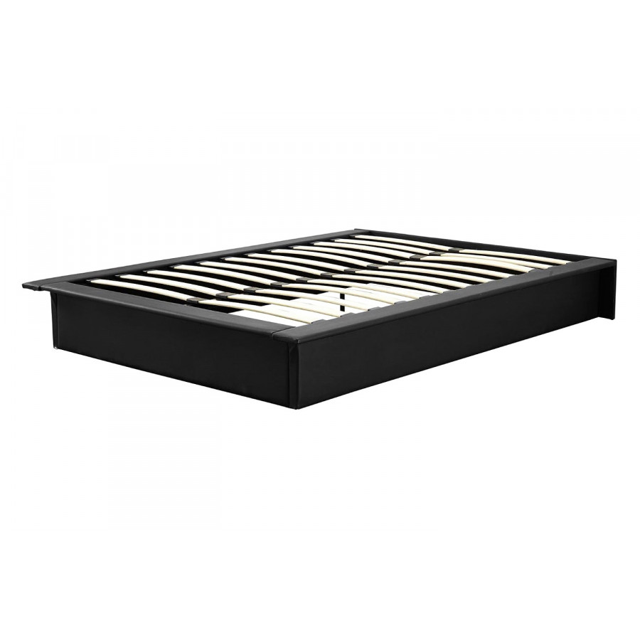 FaFurn - Queen Modern Black Faux Leather Platform Bed Frame with Wood Slats