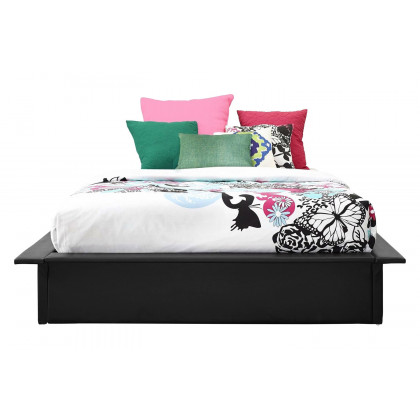 FaFurn - Queen Modern Black Faux Leather Platform Bed Frame with Wood Slats
