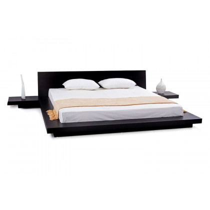 FaFurn Modern Japanese Style Platform Bed with Headboard and 2 Nightstands - Espresso, Queen Size