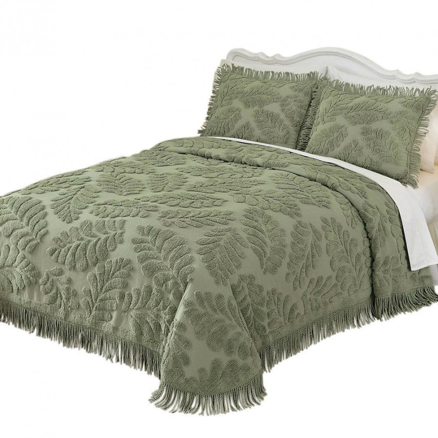 FaFurn - Queen Size Bedspread Set in Sage Green, Cotton