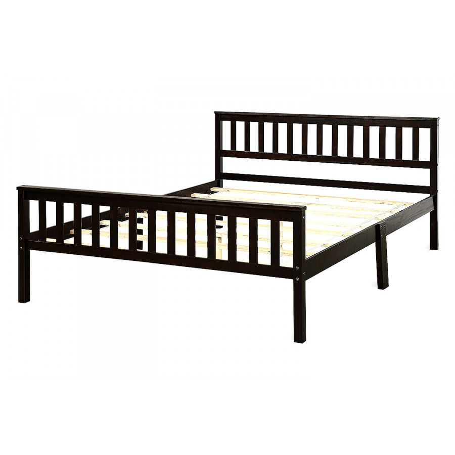 FaFurn - Queen Wood Platform Bed Frame with Headboard and Footboard in Espresso