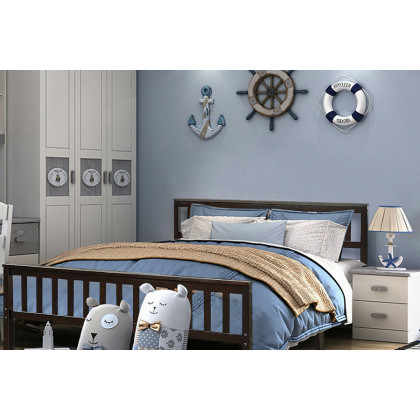 FaFurn - Queen Wood Platform Bed Frame with Headboard and Footboard in Espresso