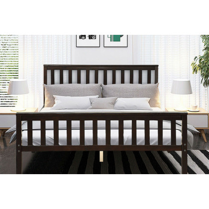 FaFurn - Queen Wood Platform Bed Frame with Headboard and Footboard in Espresso