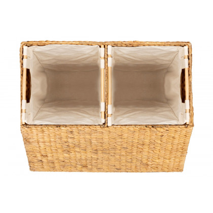 FaFurn - Natural 2-Bin Handwoven Hyacinth Linen Liner Laundry Hamper with Handles