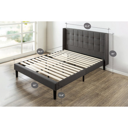 FaFurn - Queen Size Gray Wingback Upholstered Platform Bed