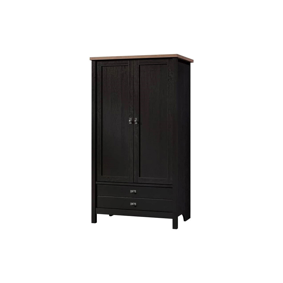 FaFurn - Farmhouse Black Oak Drawer and Garment Rod Wardrobe Armoire