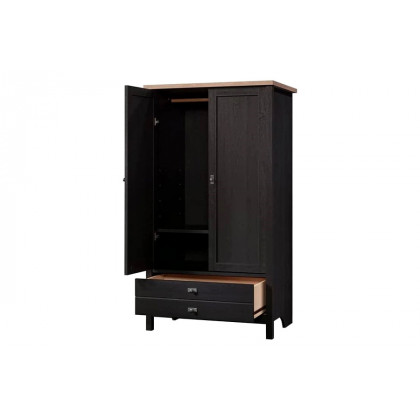 FaFurn - Farmhouse Black Oak Drawer and Garment Rod Wardrobe Armoire