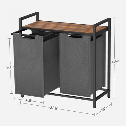 FaFurn 2-Basket Laundry Hamper Sorter with Removable Bags and Top Storage Shelf - Black