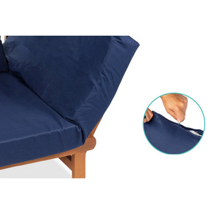 FaFurn - Navy Blue Outdoor Acacia Wood Convertible Sofa Futon with 4 Removable Pillows