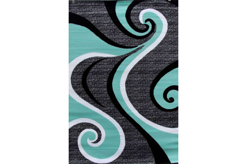 FaFurn™ - 5"2 X 7"2 Modern Abstract Area Rug with Black Turquoise Swirl